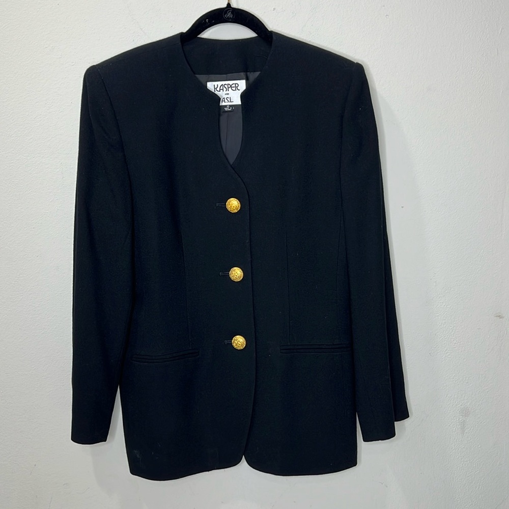 Kasper for A. S. L. Gold Buttons Black Blazer